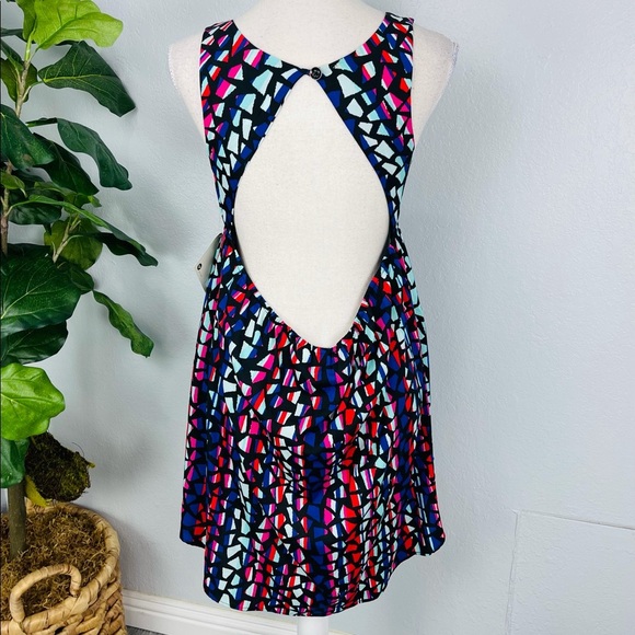 NWT Roxy Abstract Mosaic Circle Summer Colorful Open Back Dress - Picture 3 of 6
